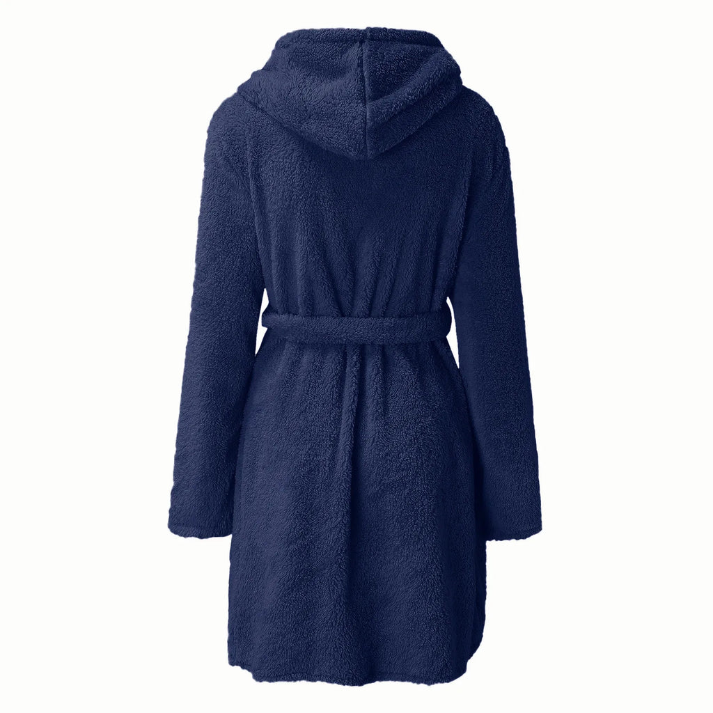 Otoño Invierno mujer bata de baño Sexy pijamas de felpa esponjosos señoras con capucha vestido de Color sólido Albornoz cálido ropa de descanso femenina