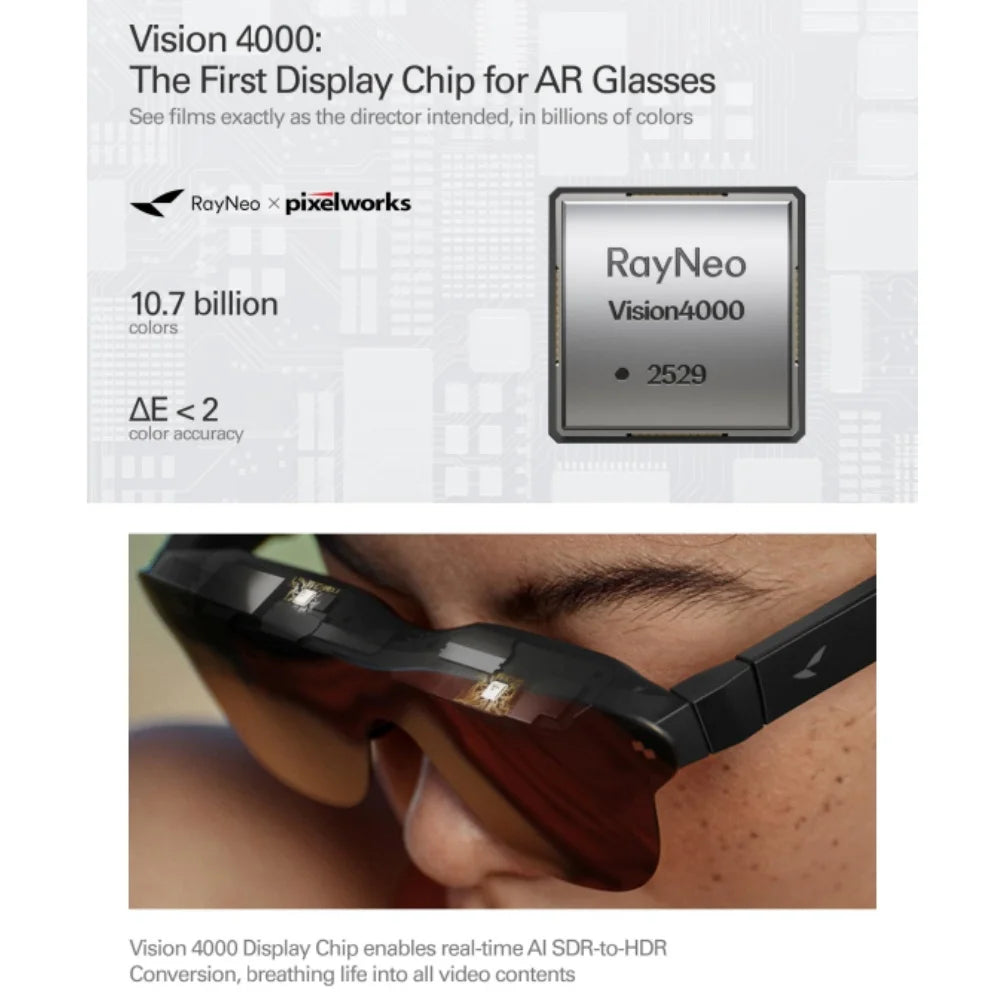 Gafas AR inteligentes RayNeo Air 4 Pro, brillo de 1200 Nits, visualización HD de 135 pulgadas, 4 parlantes, audio inmersivo, HDR10