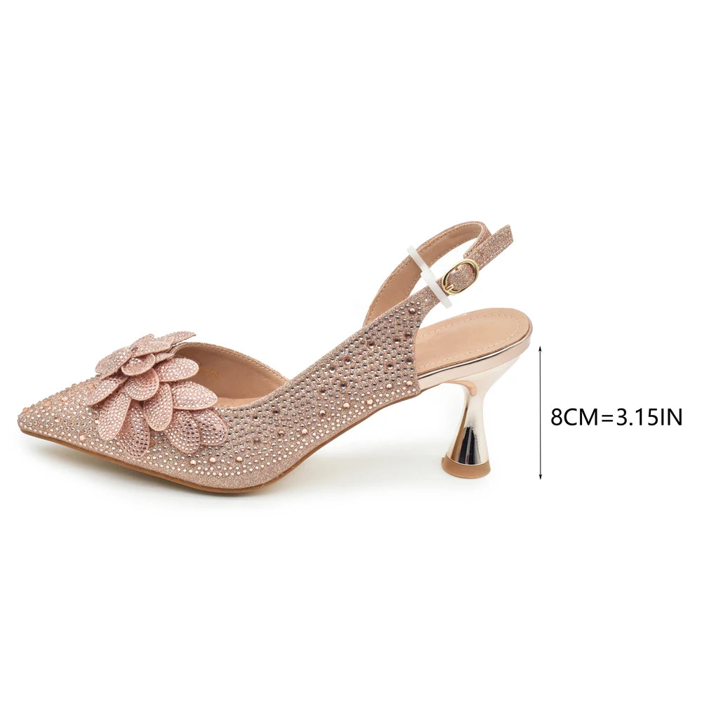 Sandalias con Strass de Tacón Alto para Mujer - Conjunto Zapatos y Bolso