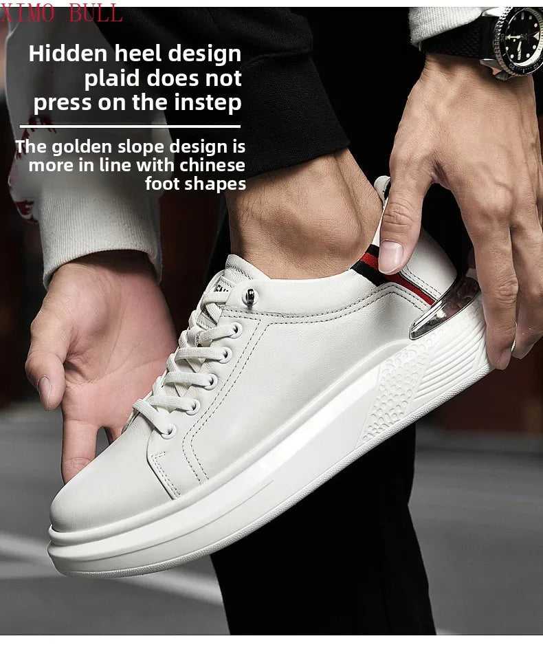Zapatillas de deporte de cuero genuino para hombres, zapatos con elevador, zapatos invisibles transpirables, zapatillas de deporte casuales de moda para hombres