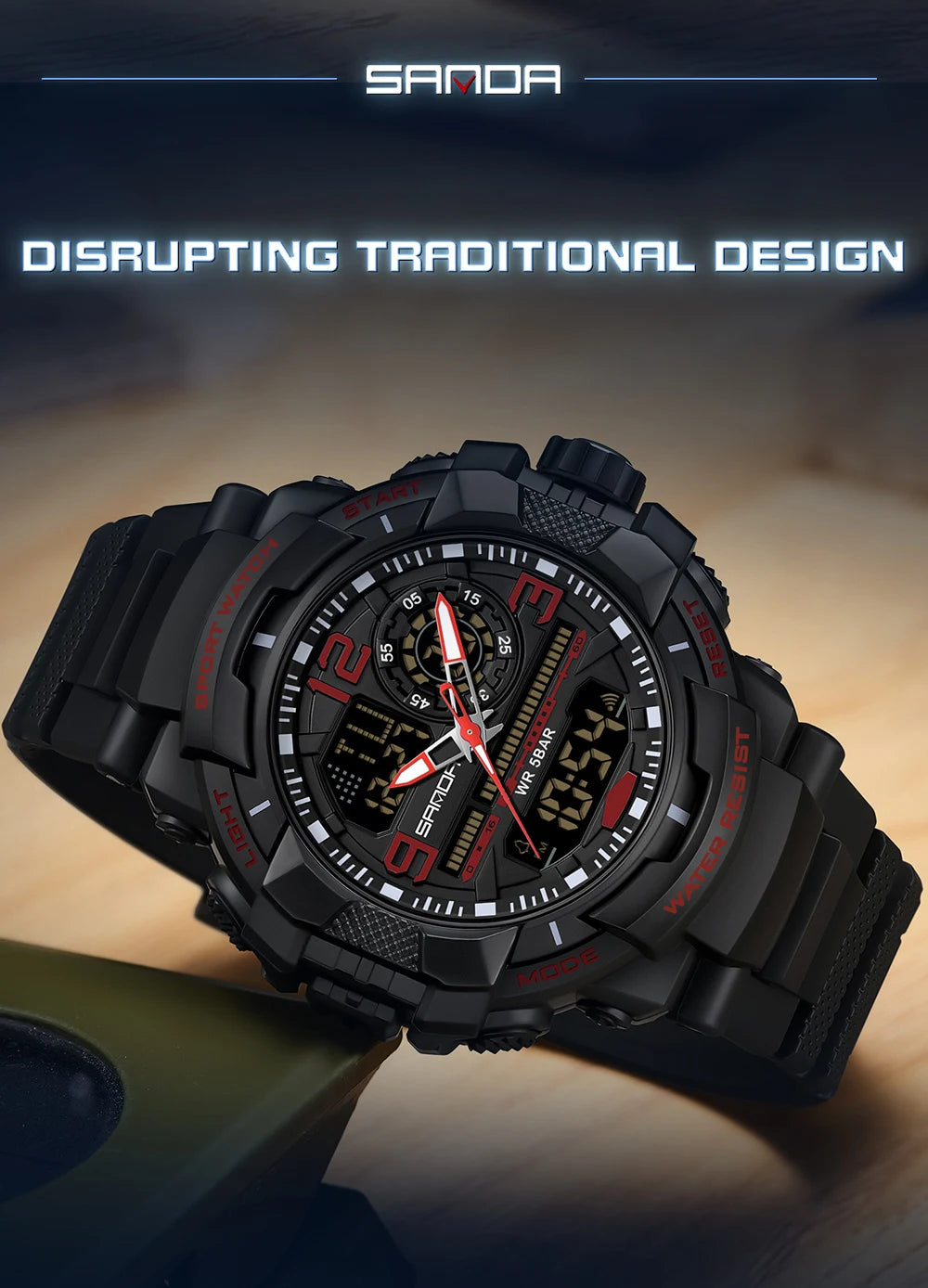 Reloj Deportivo SANDA Doble Pantalla para Hombre con Cronómetro
