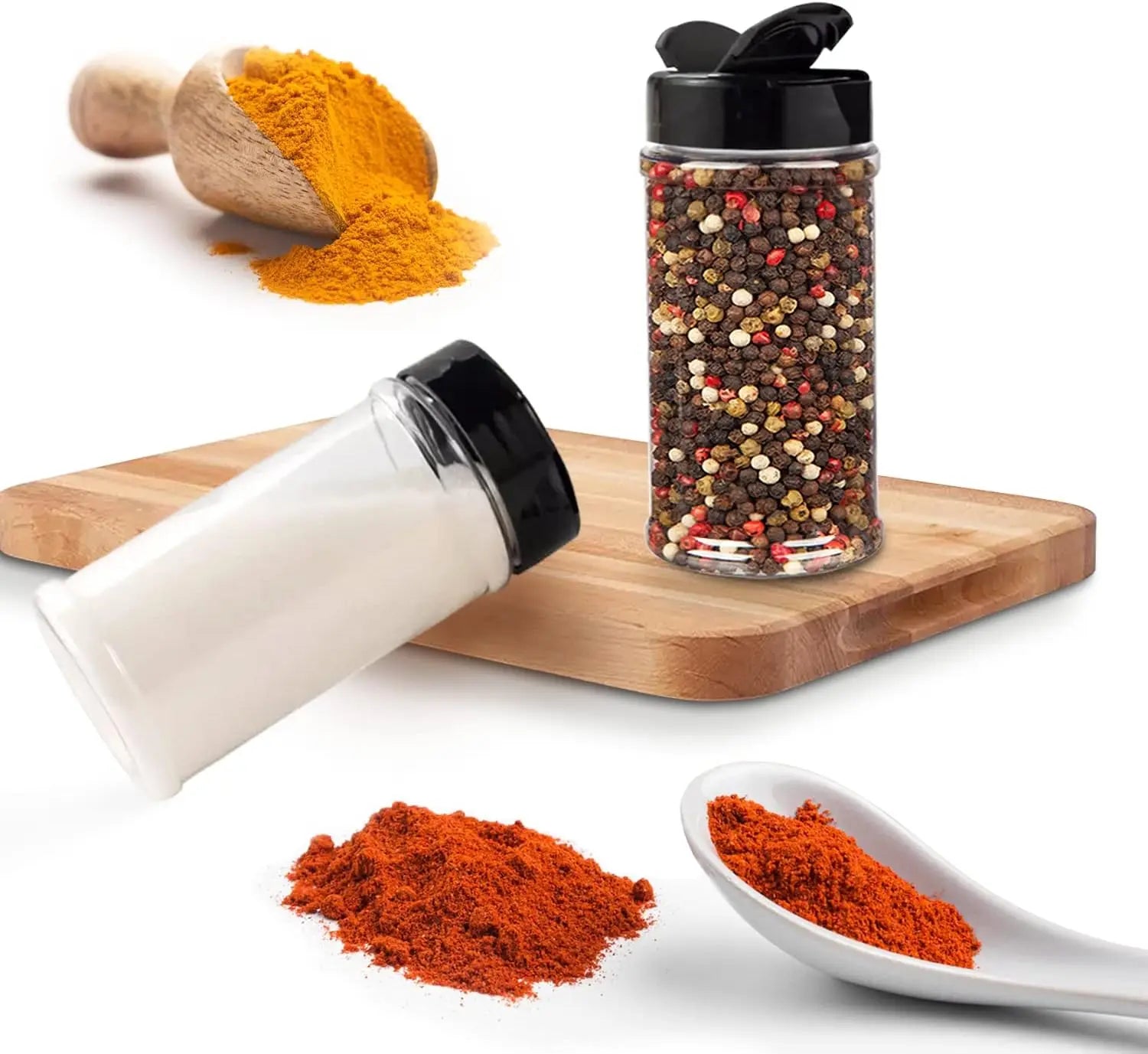 LMETJMA-tarro de especias de plástico transparente con tapas agitadoras, contenedores de condimentos para cocina, almacenamiento de especias en polvo, JT198