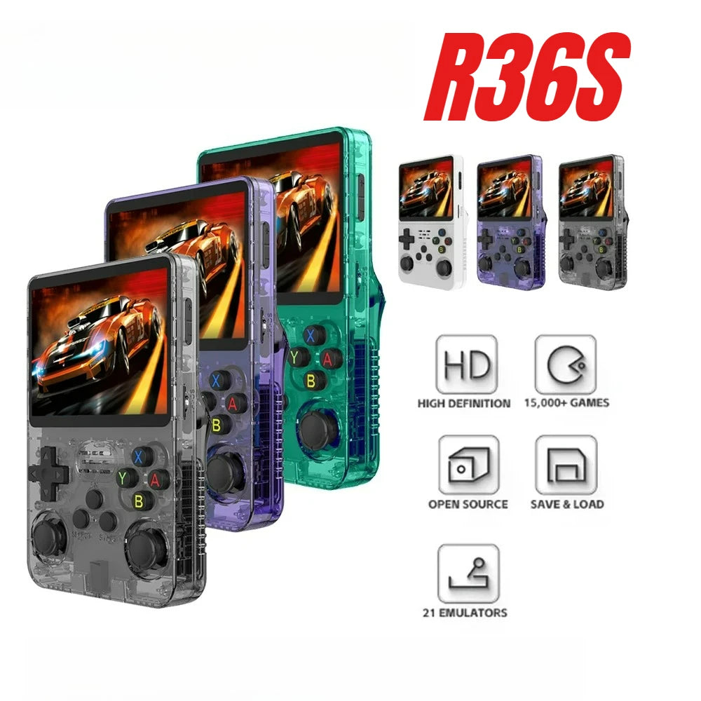 Consola de Juegos Portátil R36S, Pantalla IPS de 3.5 Pulgadas, 64G, Consola de Juegos Retro Clásica, Reproductor de Videojuegos de Bolsillo