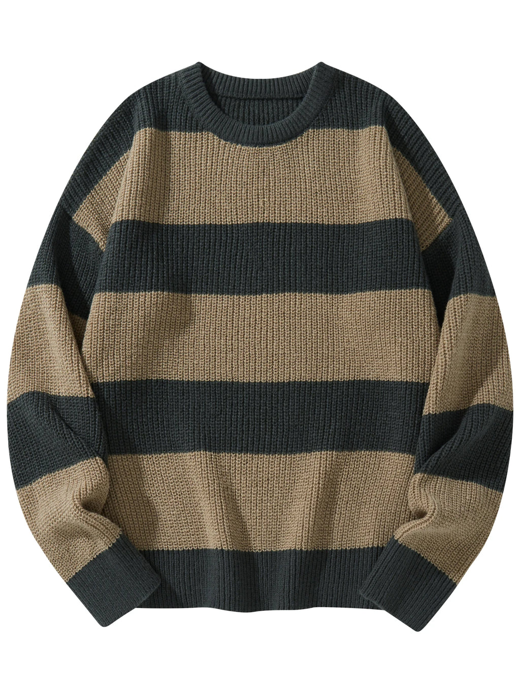 Nuevo Suéter de fondo suelto, jersey informal versátil a rayas, suéter de cuello redondo para hombre