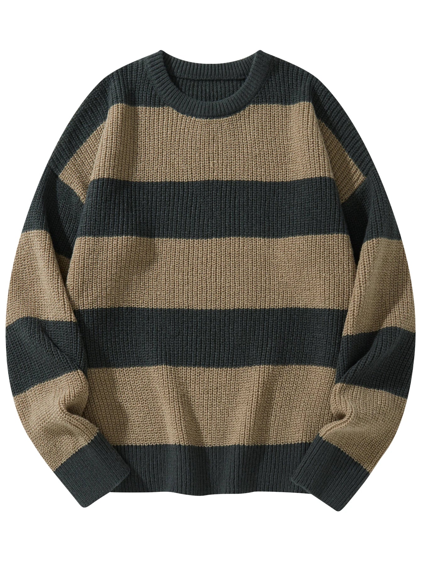 Nuevo Suéter de fondo suelto, jersey informal versátil a rayas, suéter de cuello redondo para hombre