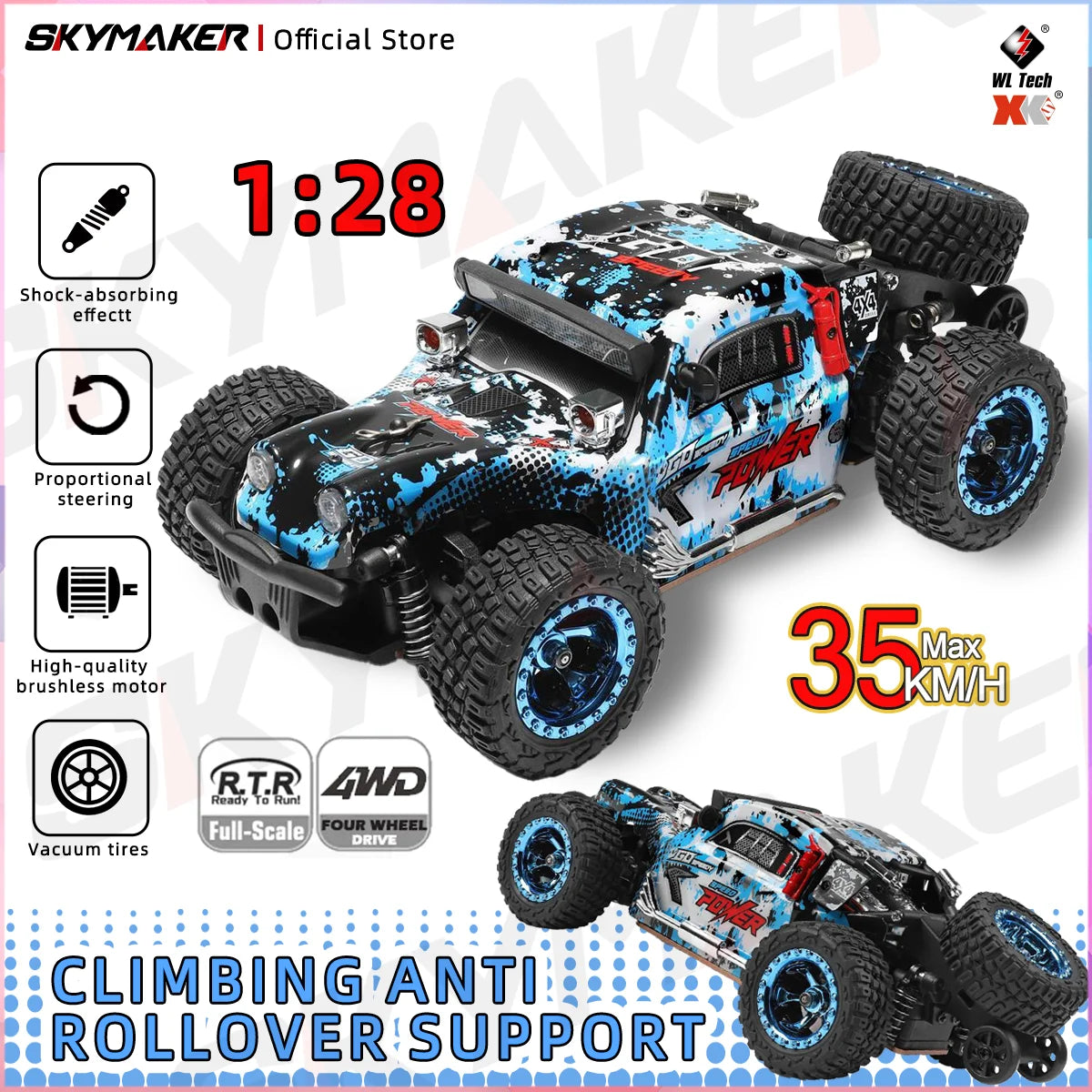 WLtoys RC Car 284161 1:28 Racing Mini 2,4G 30 KM/H 4WD coche eléctrico de alta velocidad Control remoto Drift 1/28 juguetes para niños regalos
