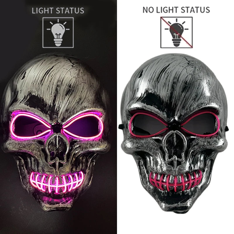 Máscara de calavera malvada, mascarada de Carnaval de Halloween, Casa Encantada, decoración aterradora, esqueleto de Cosplay, Fiesta Temática aterradora, máscara iluminada