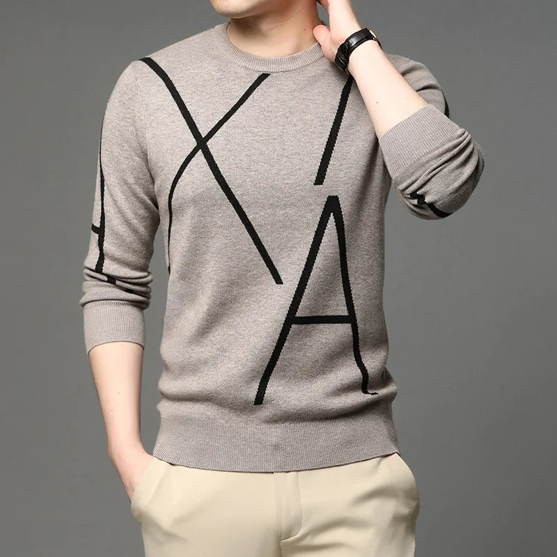 2025 nueva marca de moda de punto de gama alta de diseñador de lana de invierno suéter negro para hombre fresco otoño Casual Jumper ropa para hombre