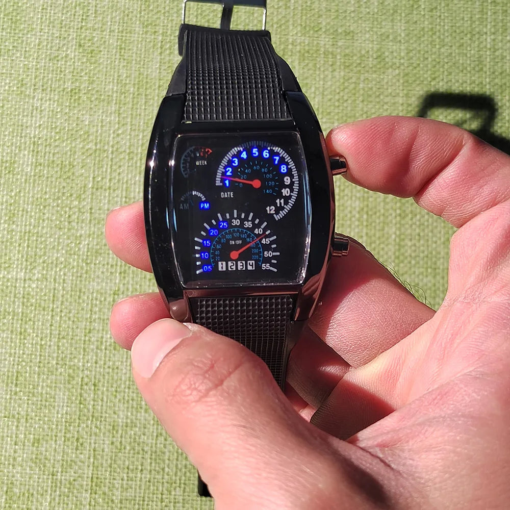 Reloj de pulsera de cuarzo a la moda para hombre, reloj electrónico LED de aviación deportiva, tablero de carreras con ventilador, reloj Digital masculino creativo para hombre