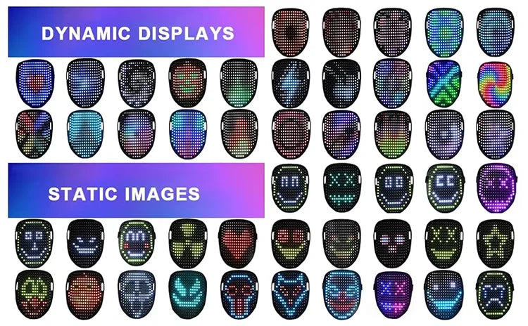 Máscara LED con detección de gestos que enciende la cara que transforma la máscara LED de Halloween para niños, hombres y mujeres, disfraz, fiesta de disfraces