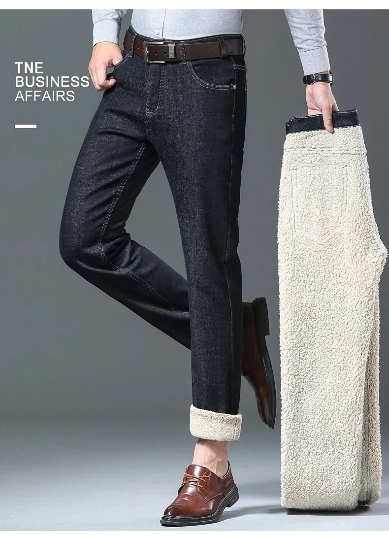 Pantalones Vaqueros Holgados para Hombre, Elásticos, con Forro Polar