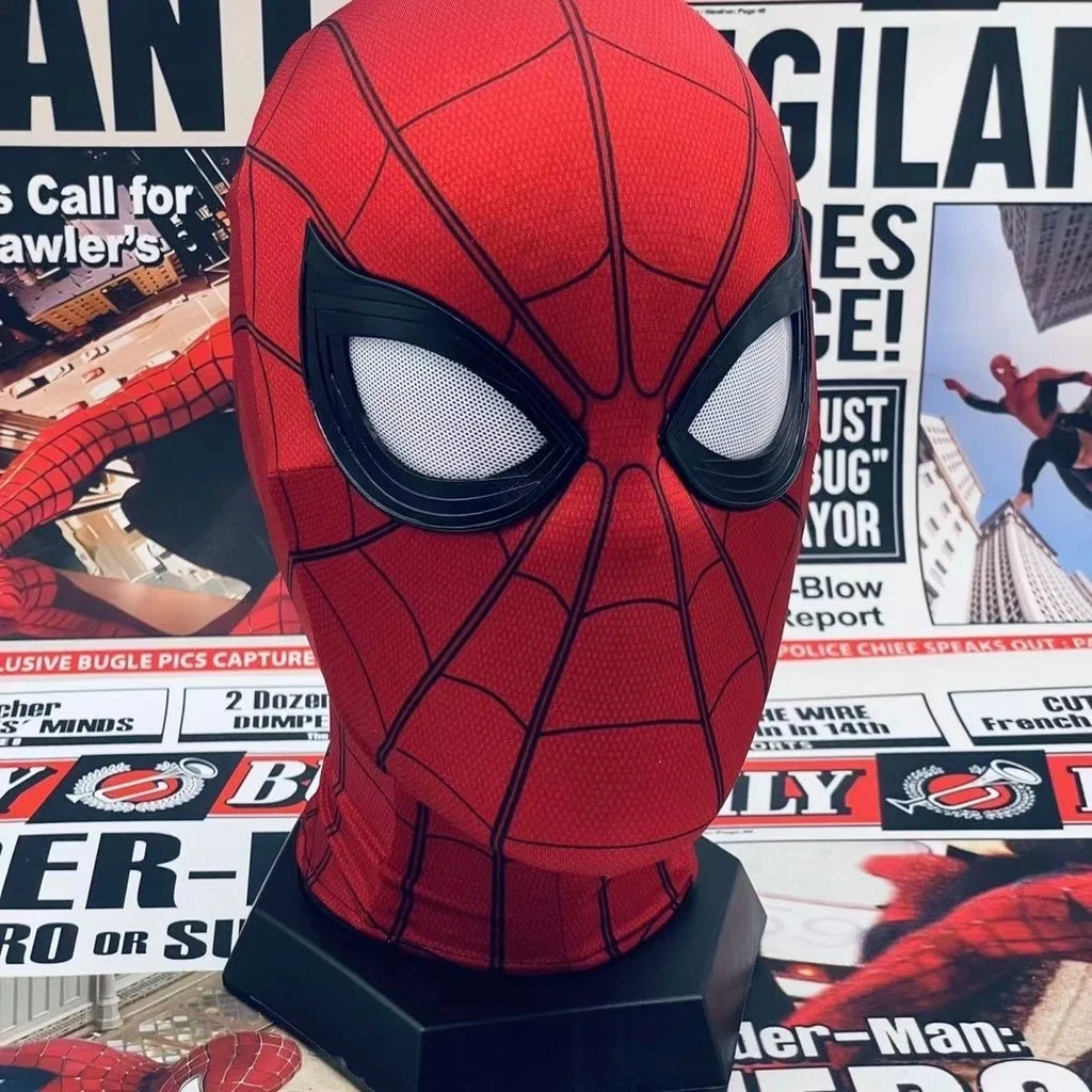 Máscara de Spiderman con ojos de Control remoto móvil, máscara de Spiderman Peter Parker, máscara de disfraz de Halloween, Material de tela de LICRA