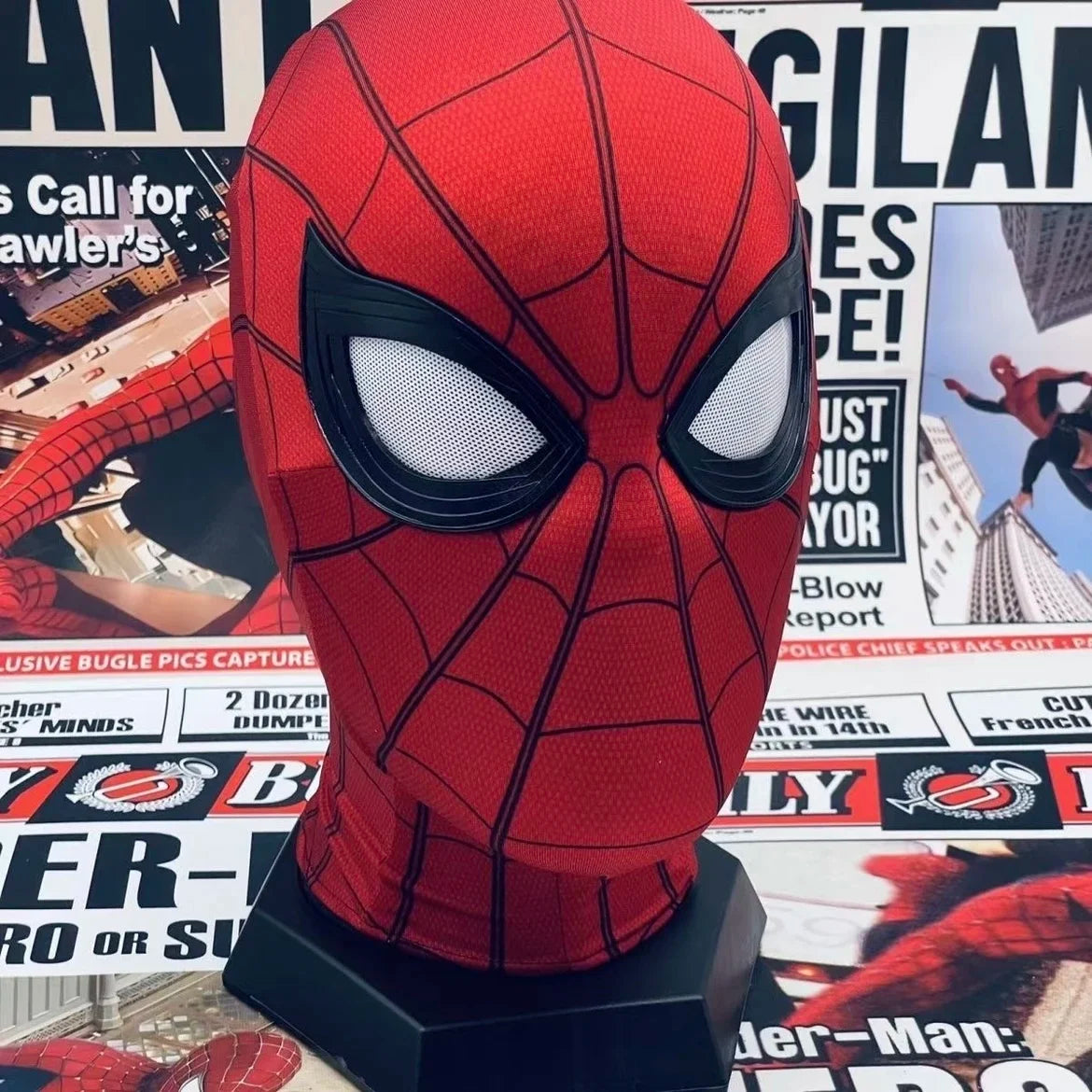 Máscara de Spiderman con ojos de Control remoto móvil, máscara de Spiderman Peter Parker, máscara de disfraz de Halloween, Material de tela de LICRA