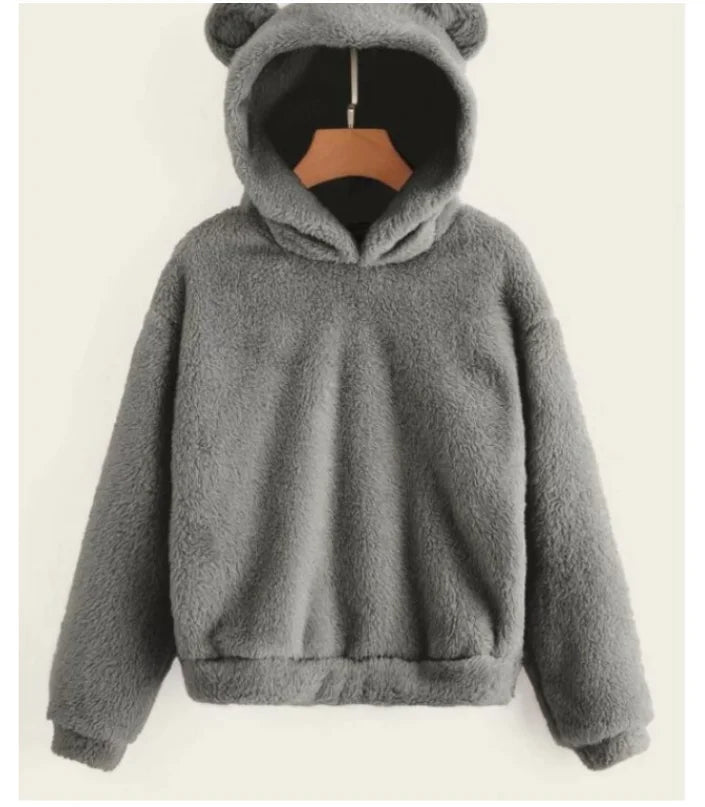 Sudadera con capucha y orejas de conejo para mujer, felpa cálida