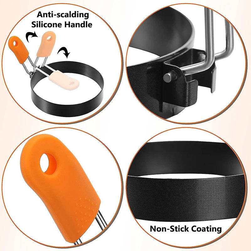 LMETJMA-Juego de moldes para tortitas, anillos para huevos, anillo para huevos fritos de acero inoxidable, moldeadores de tortitas con mango de silicona JT195