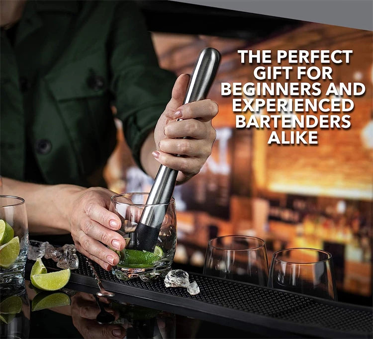 LMETJMA Muddler de cóctel de acero inoxidable de 10 pulgadas y cuchara mezcladora, juego profesional de puddler de cóctel para Bar para mojitos JT201