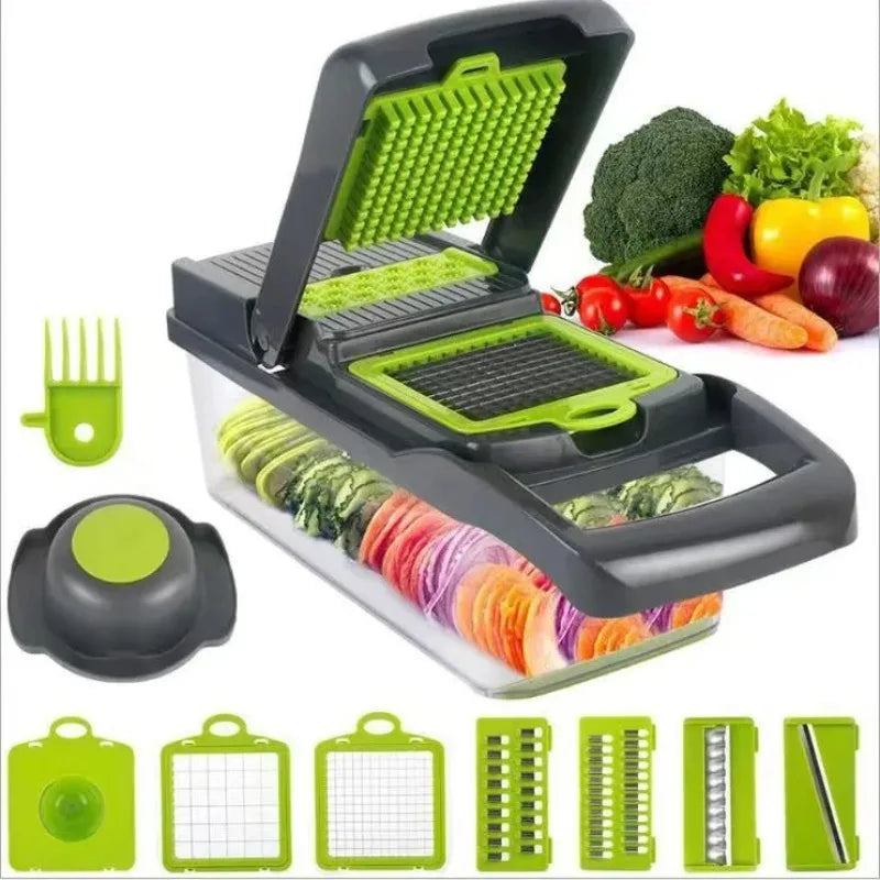 Cortador y rebanador multifuncional de verduras con caja de almacenamiento
