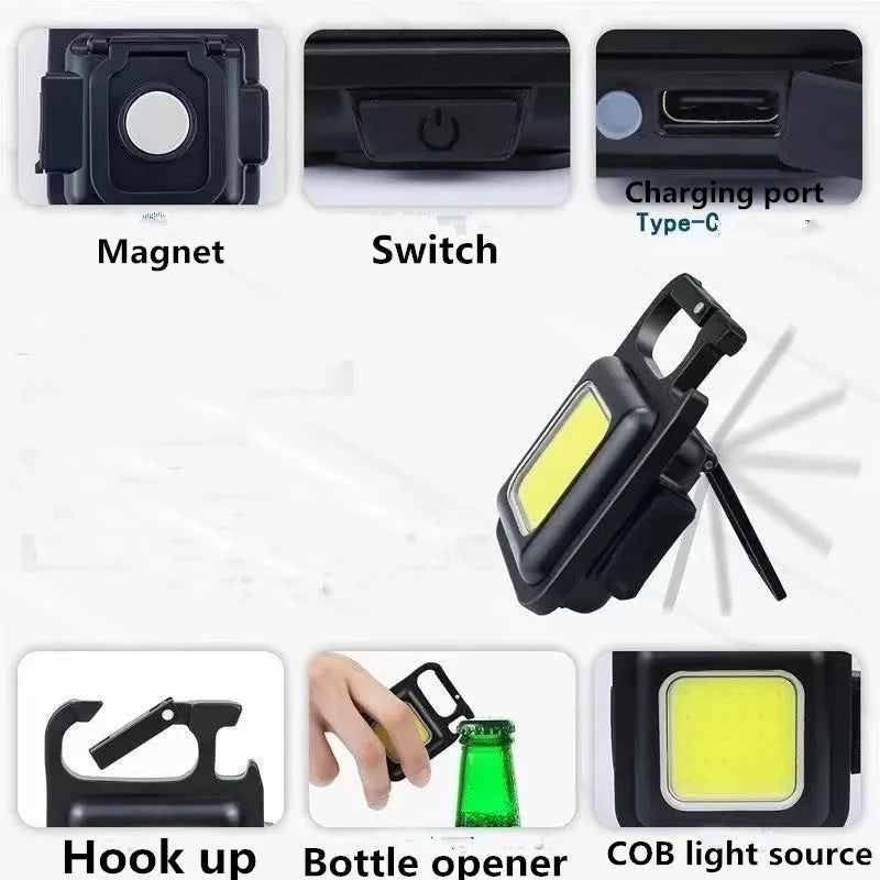 Mini Linterna LED 1500LM Recargable USB Llavero Soporte Magnético