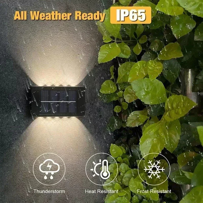 Luces solares de pared para exteriores, lámpara Solar de montaje en pared cálida/blanca para porche, iluminación arriba y abajo para jardín, paisaje de la calle, balcón y Patio
