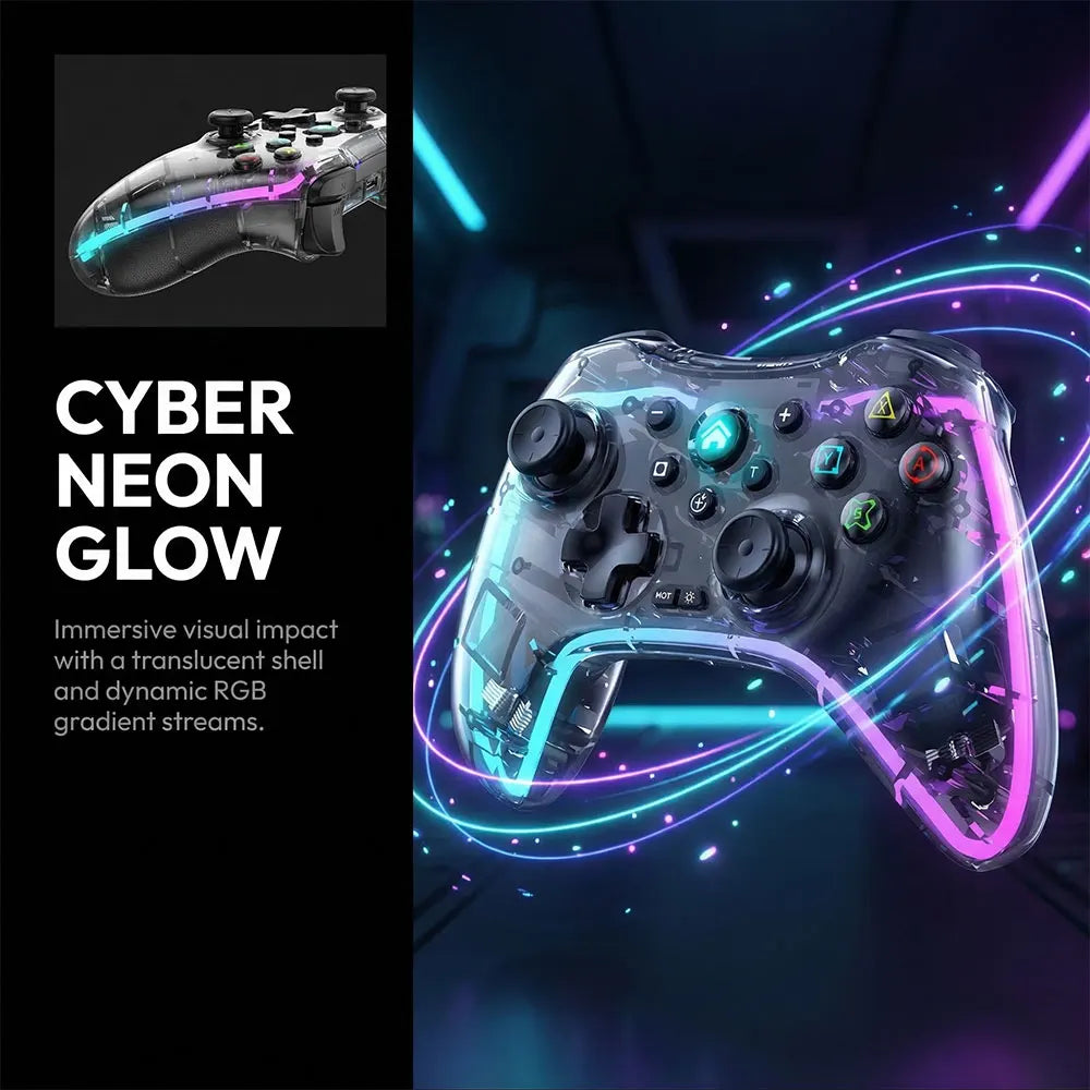 Controlador de juegos inalámbrico, controlador de juegos Bluetooth ergonómico con efecto de luz RGB para Switch, PS3, PS4, iPhone, teléfono Android, PC