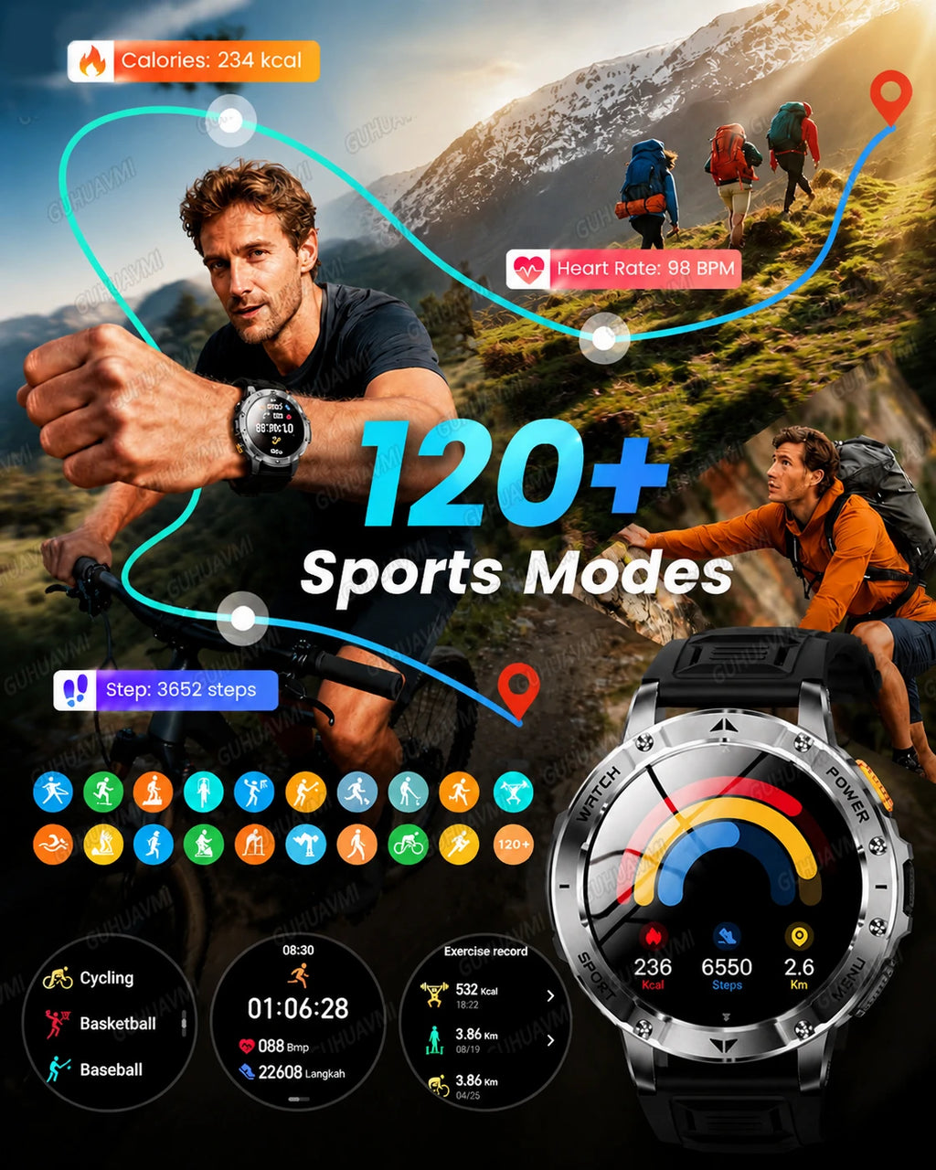 Reloj Inteligente 1400mAh AMOLED Linterna