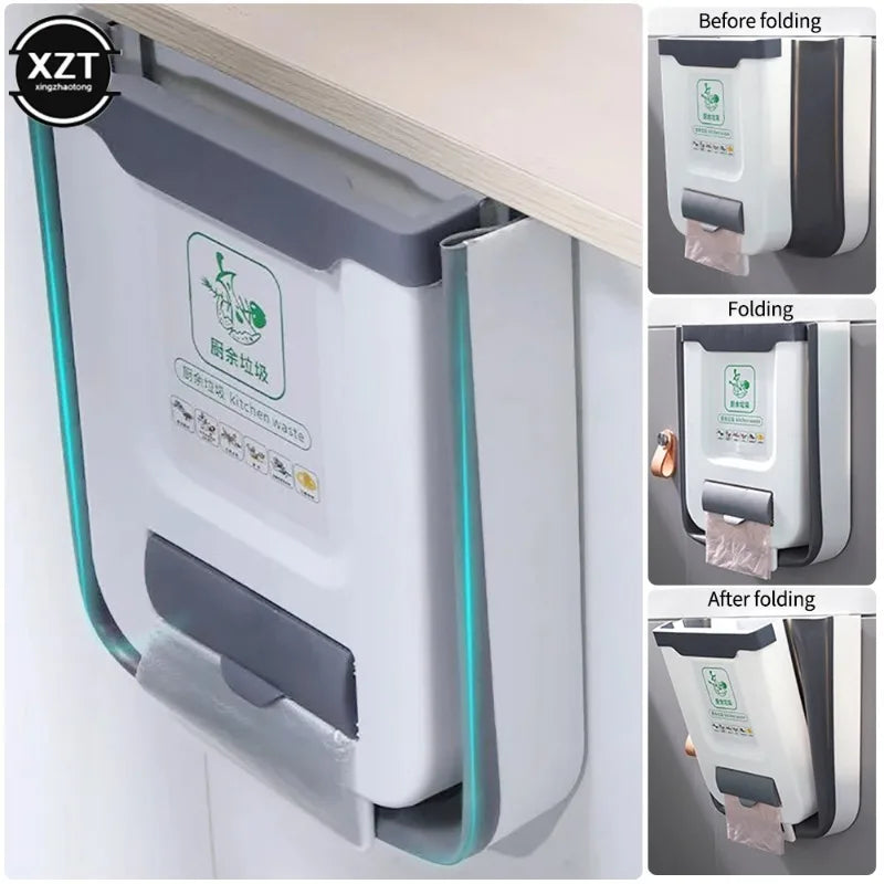Cubo de basura plegable de cocina de 7L/10L, cubo de basura montado en la pared, cubo de basura montado en puerta de armario de cocina, cubo de basura plegable para vehículos