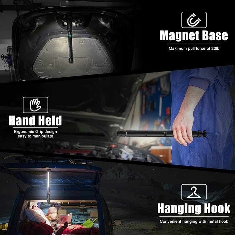 Lámpara de Trabajo Mecánica Recargable, Magnética, con Ganchos para Reparación/Inspección de Automóviles/Garaje/Taller/Emergencias
