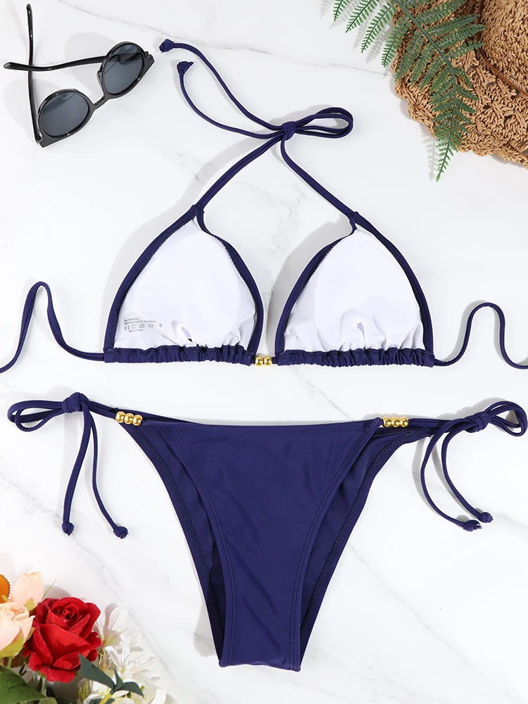 Bikini Triangular Sexy para Mujer, Microtanga, Cuello V Profundo, Traje de Baño