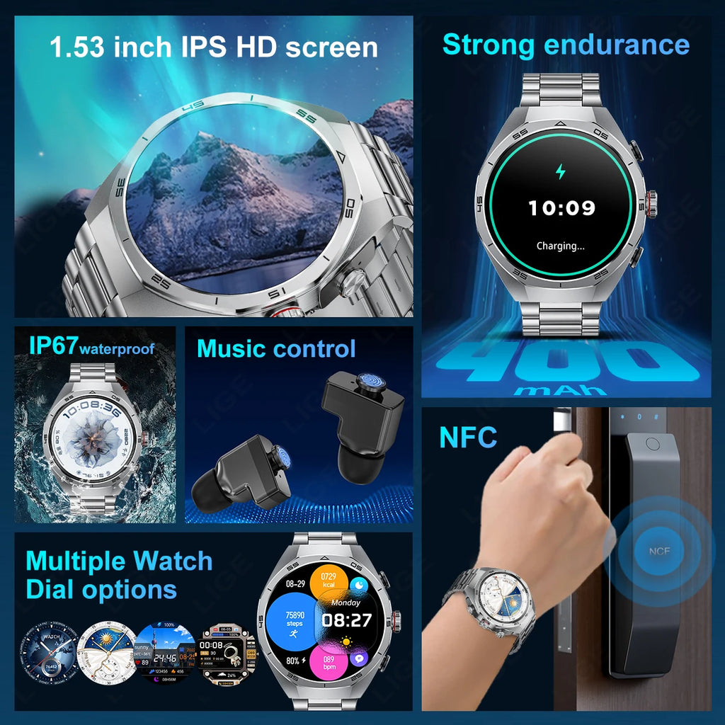 Reloj Inteligente 2 en 1 con Auriculares NFC Deportivo