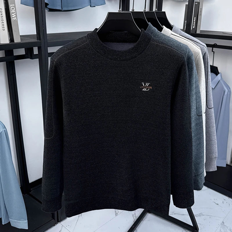 Suéter de Hombre Cuello Redondo Grueso de Invierno Color Sólido