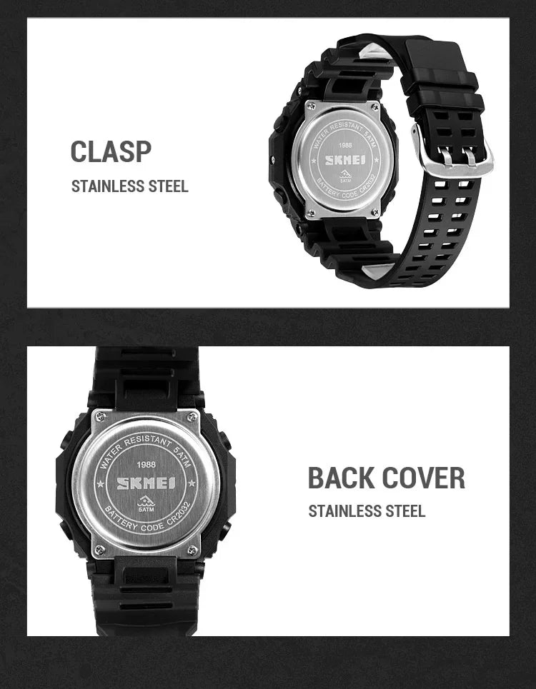 Reloj deportivo Digital SKMEI 1988 para Hombre, pantalla LED, relojes de pulsera militares con cuenta atrás, Reloj impermeable para Hombre 1628