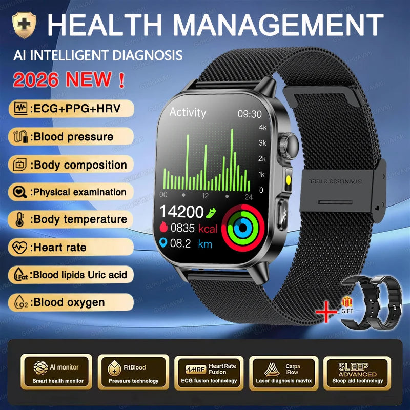 Reloj Inteligente ECG con Diagnóstico Preciso de Salud, Presión Arterial y Ácido Úrico