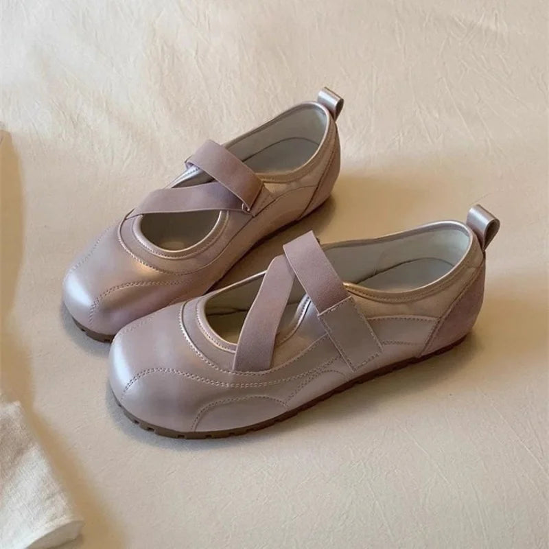 Beige púrpura champán bailarinas zapatillas de deporte mujeres punta bailarina Tabi zapatillas para caminar mujer zapatos Mary Jane calzado verano