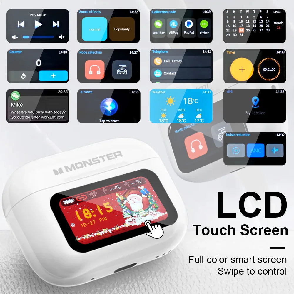 MONSTER Tws auriculares inalámbricos Bluetooth auriculares con sonido estéreo HD caja de carga pantalla táctil LCD auriculares intrauditivos deportivos
