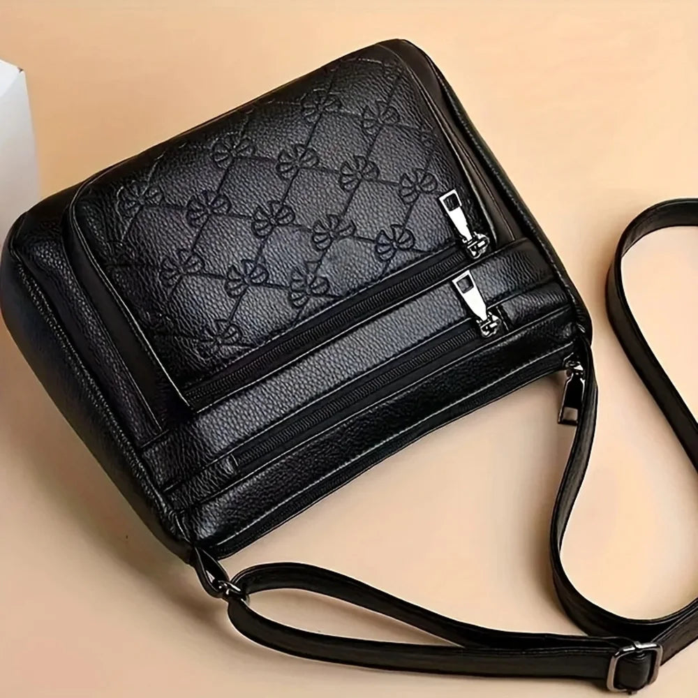 Bolso de Hombro para Mujer de Cuero PU Negro Gran Capacidad