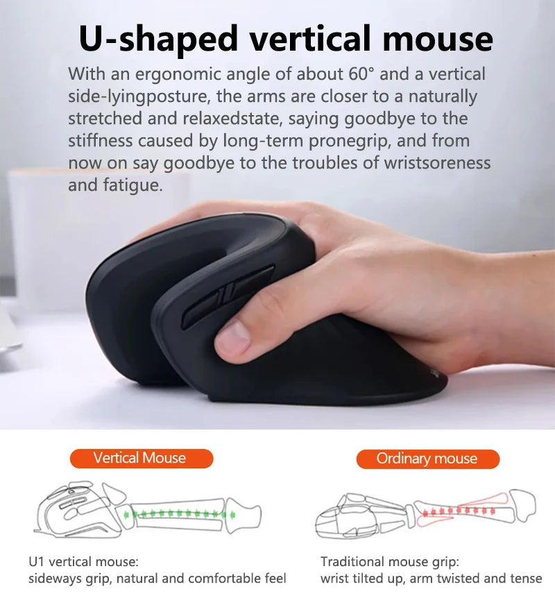 Ratón inalámbrico Vertical Warvank U2, ergonómico, óptico, cómodo, silencioso, para oficina, DPI, ajustable, 800/1200/1600 para PC y portátil