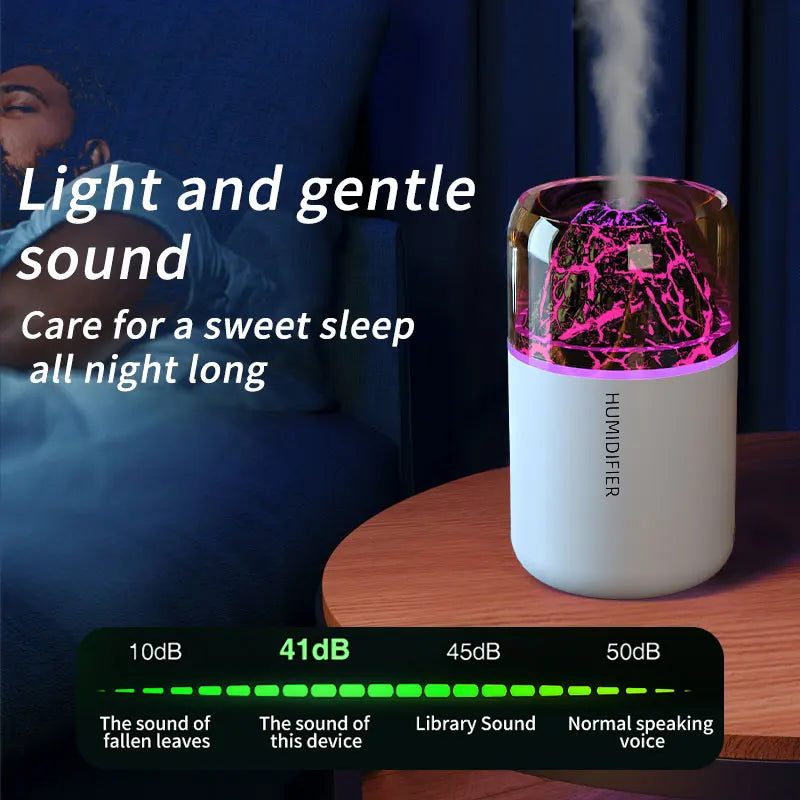 Mini humidificador volcán USB 180 ml, difusor de aromas con luz de colores para hogar y auto