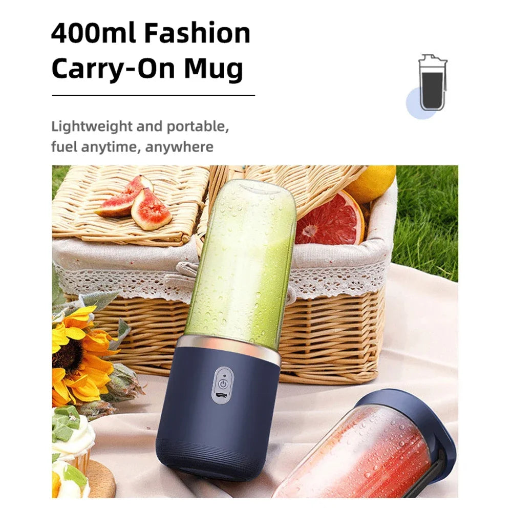 Licuadora Portátil USB 6 Cuchillas con 2 Vasos de Viaje 400ml