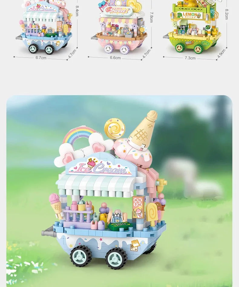 LOZ-8855 puesto en la carretera tienda de aperitivos tienda de postres tienda de helados micropartículas vista a la calle modelo bloques de construcción para niños