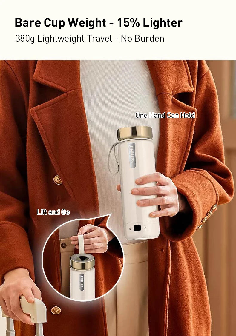Taza Calefactora Eléctrica Portátil 400ml con 5 Niveles de Temperatura