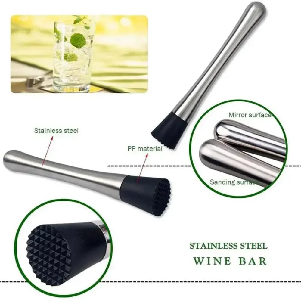 Muddler de Acero Inoxidable de 21/30CM, Herramienta de Barman, Triturador de Limones y Hielo para Mojitos, Bebidas de Frutas, Uso en el Hogar, Cocina y Bar