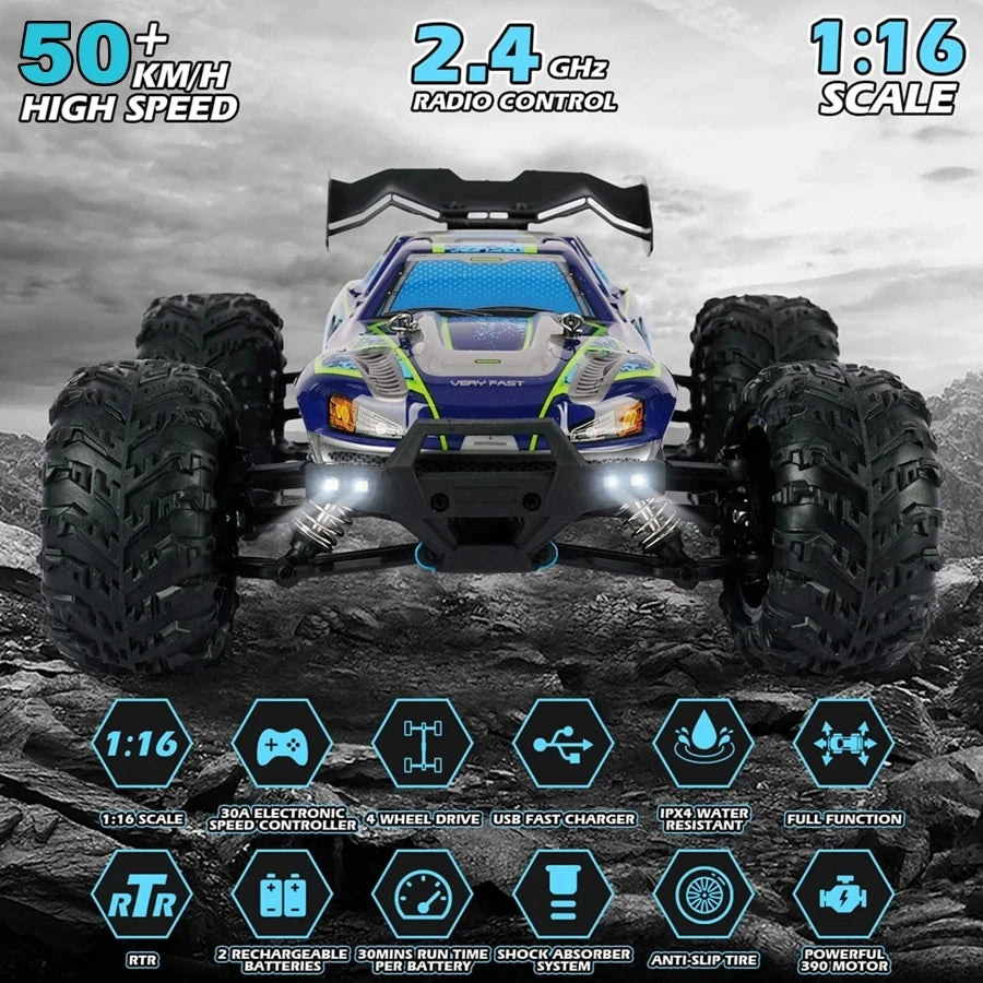Coche Todoterreno RC 4WD sin Escobillas, Alta Velocidad 50-80 KM/H