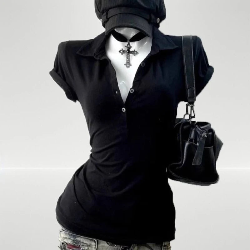 Camiseta con Cuello Polo Estilo Harajuku para Mujer