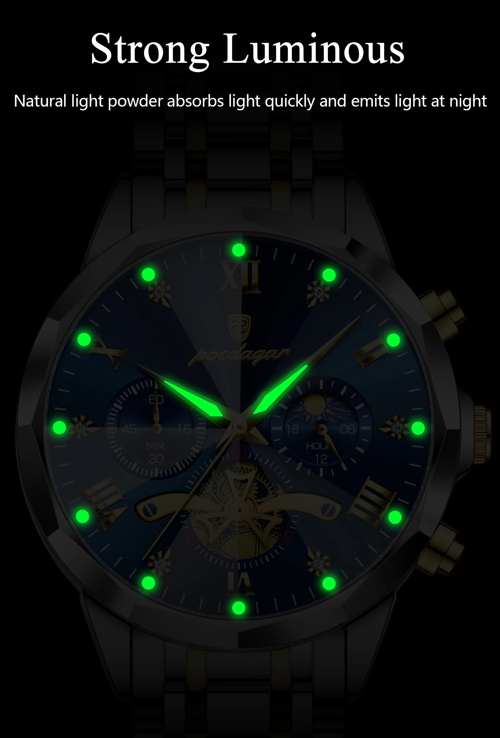 Reloj POEDAGAR de Lujo Cuarzo Acero Inoxidable