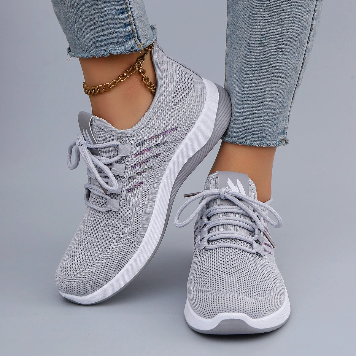 Primavera y otoño nuevos zapatos deportivos informales con cordones para mujer, cómodos, transpirables, ligeros y resistentes al desgaste
