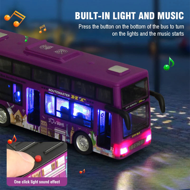Autobús Turístico de Dos Pisos Juguete con Luces y Música