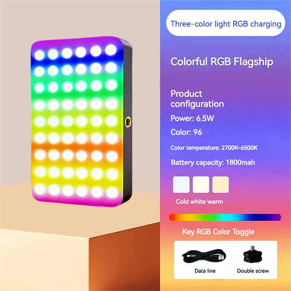 Luz LED RGB para cámara, Kit de luz de vídeo con salida a todo Color, regulable, 2700K-6500K, Panel de luz bicolor CRI 95+, recargable, 1800mAh