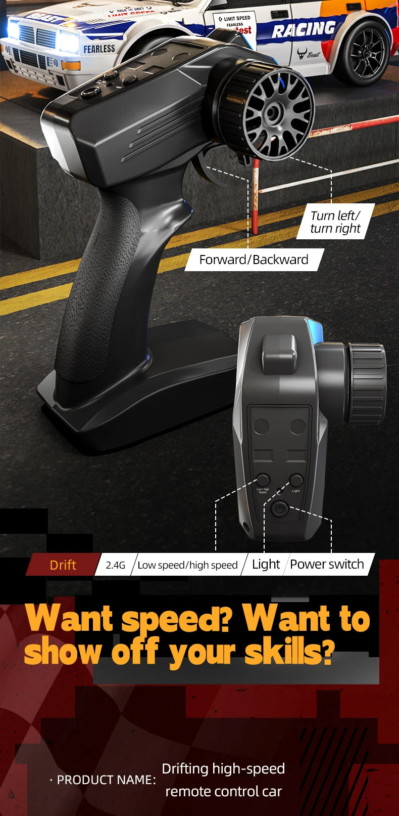 2025 4WD RC Car escala 1:24 tracción en las cuatro ruedas Drift con dos configuraciones de velocidad 20 km/h luz LED juguetes para niños recargable SG204PRO