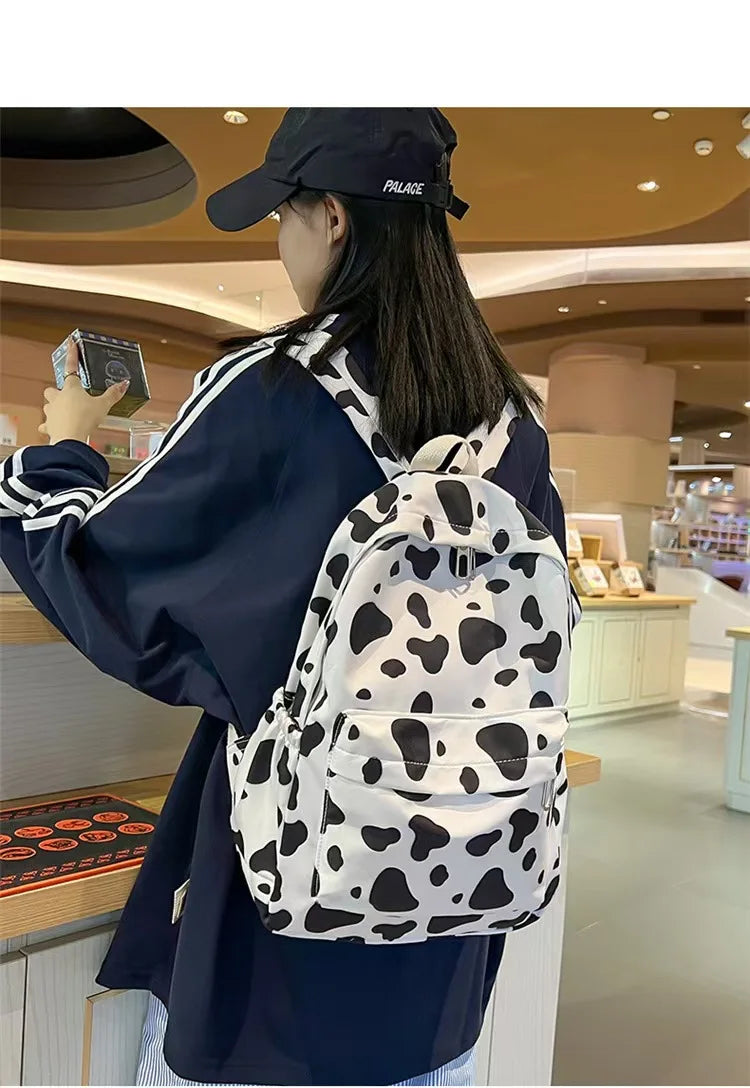 Mochila Escolar de Moda con Estampado de Vaca para Niños