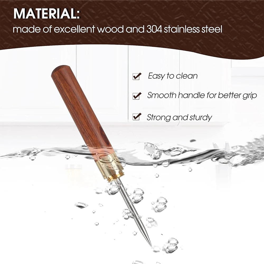 LMETJMA púa de hielo con cubierta púa de hielo de acero inoxidable con mango de madera cocina Icepick barman herramienta para romper hielo JT290